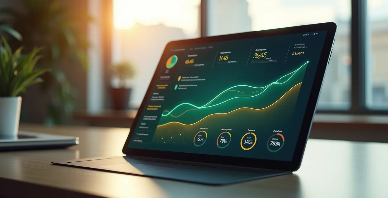 Abstract visualization of dynamic pricing analytics with flowing data patterns and revenue metrics